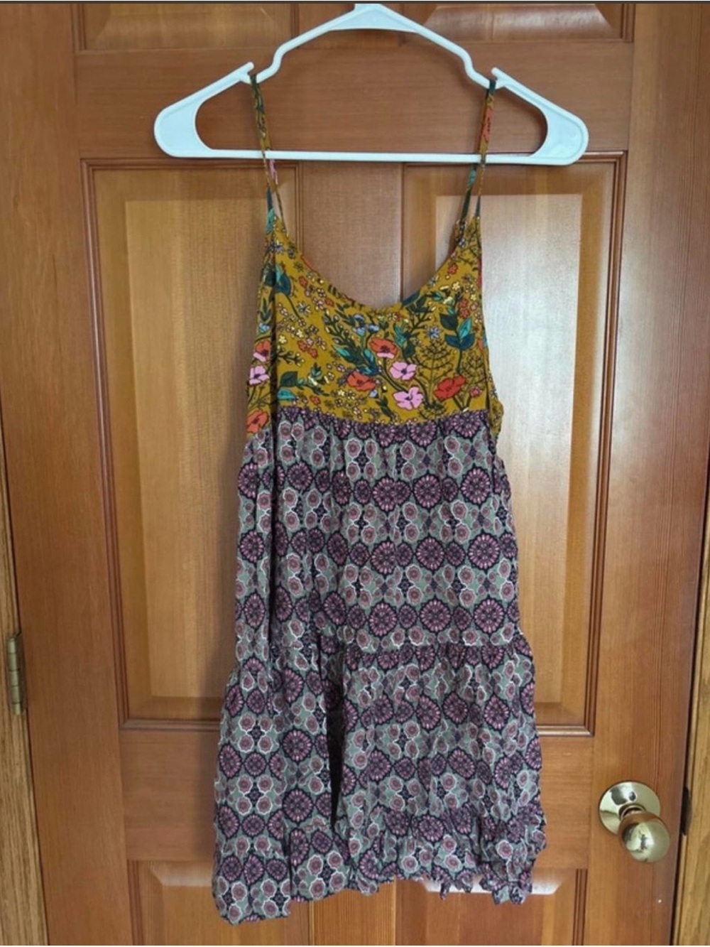 NATURAL LIFE Mustard and Purple Floral Tiered Mini Dress